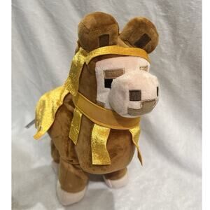 Minecraft 10 Year Anniversary Llama Plush Used 12" Mojang tan and gold cape logo